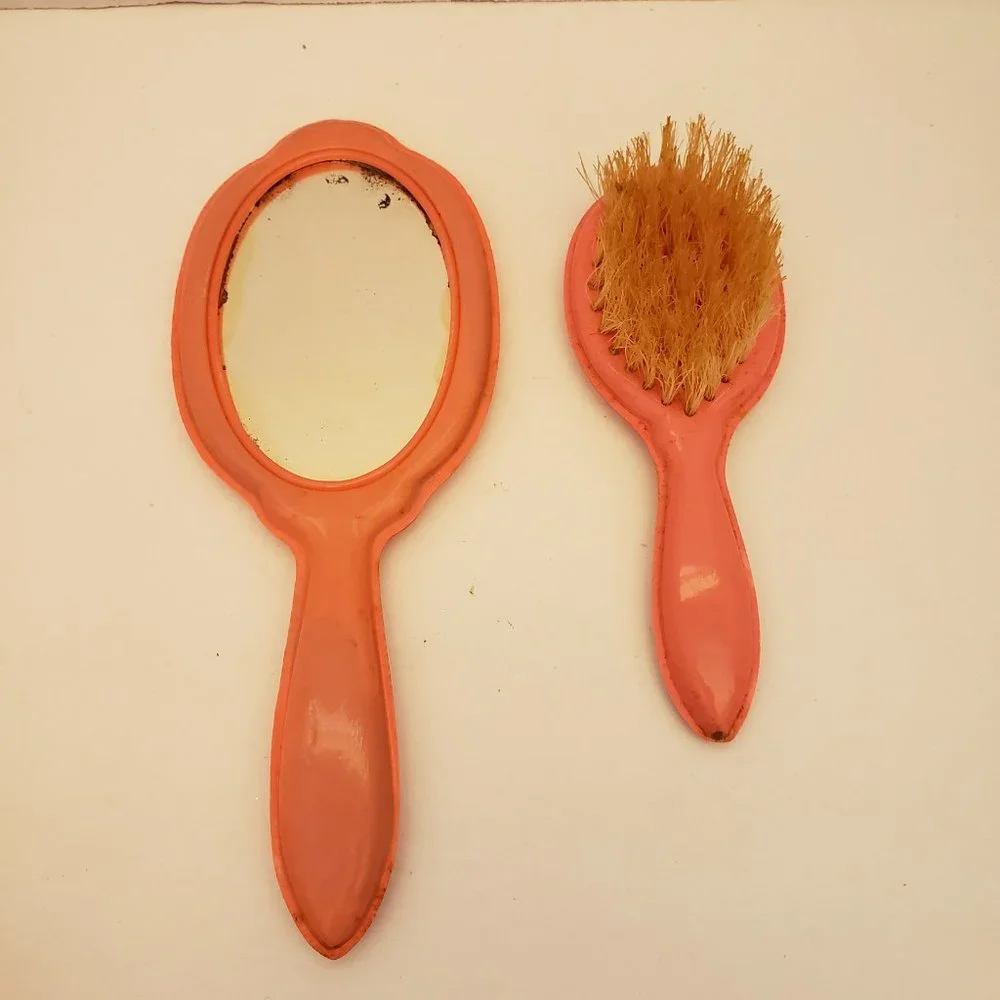 Vintage Mirror & Hairbrush Vanity Set